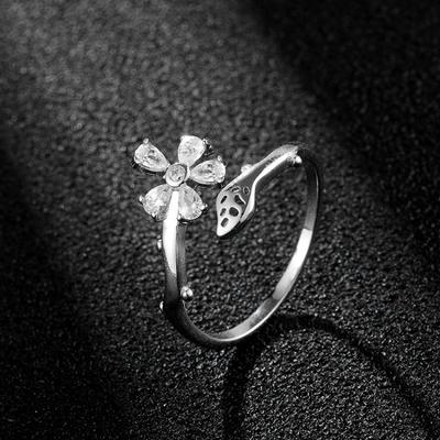 S925 Sterling Silver Women's Plum Blossom Korean Style Stylish Ring Mood for Love Zircon Ring Silver Jewelry