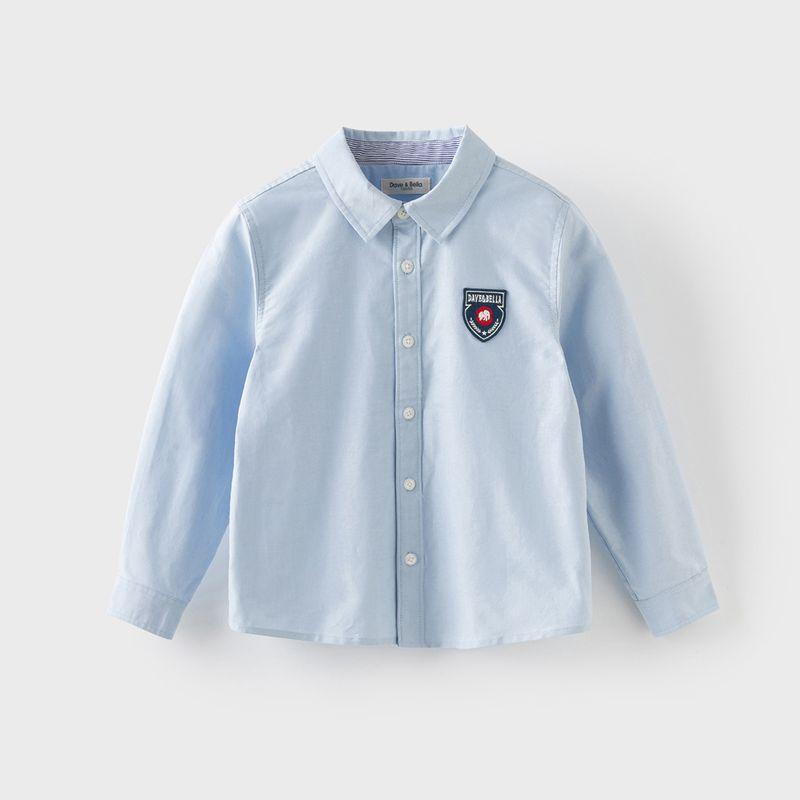 David Bella Boys  Pure Cotton Shirt Kidsren s Shirt 2026 Spring New Style Boys  Preppy Style Blue Top Blue [Ready Stock] 110
