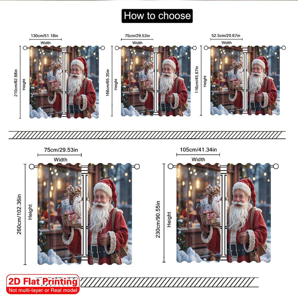2pcs 2D Flat Printing Merry Christmas Popular Window Curtains Santa Claus Gifts Festive Joy 100% Polyester Without Electricity