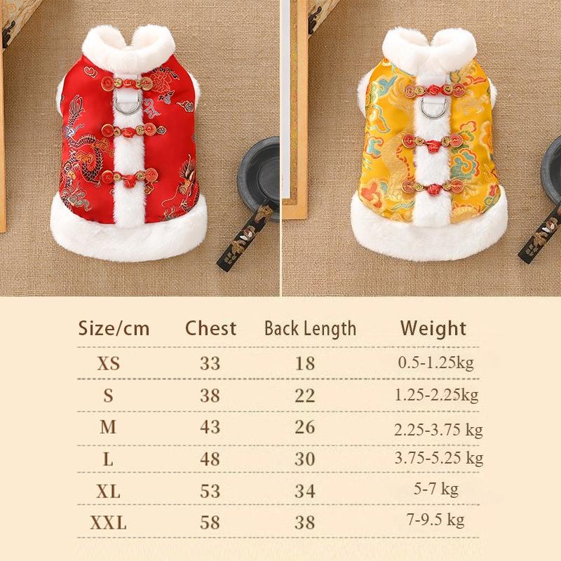 2026New Year Dog Clothes Chinese Style Tang Suit Pet Cotton Clothing Festive Print Thicken Keep Warm Dog Jacket Coat XS- XXL