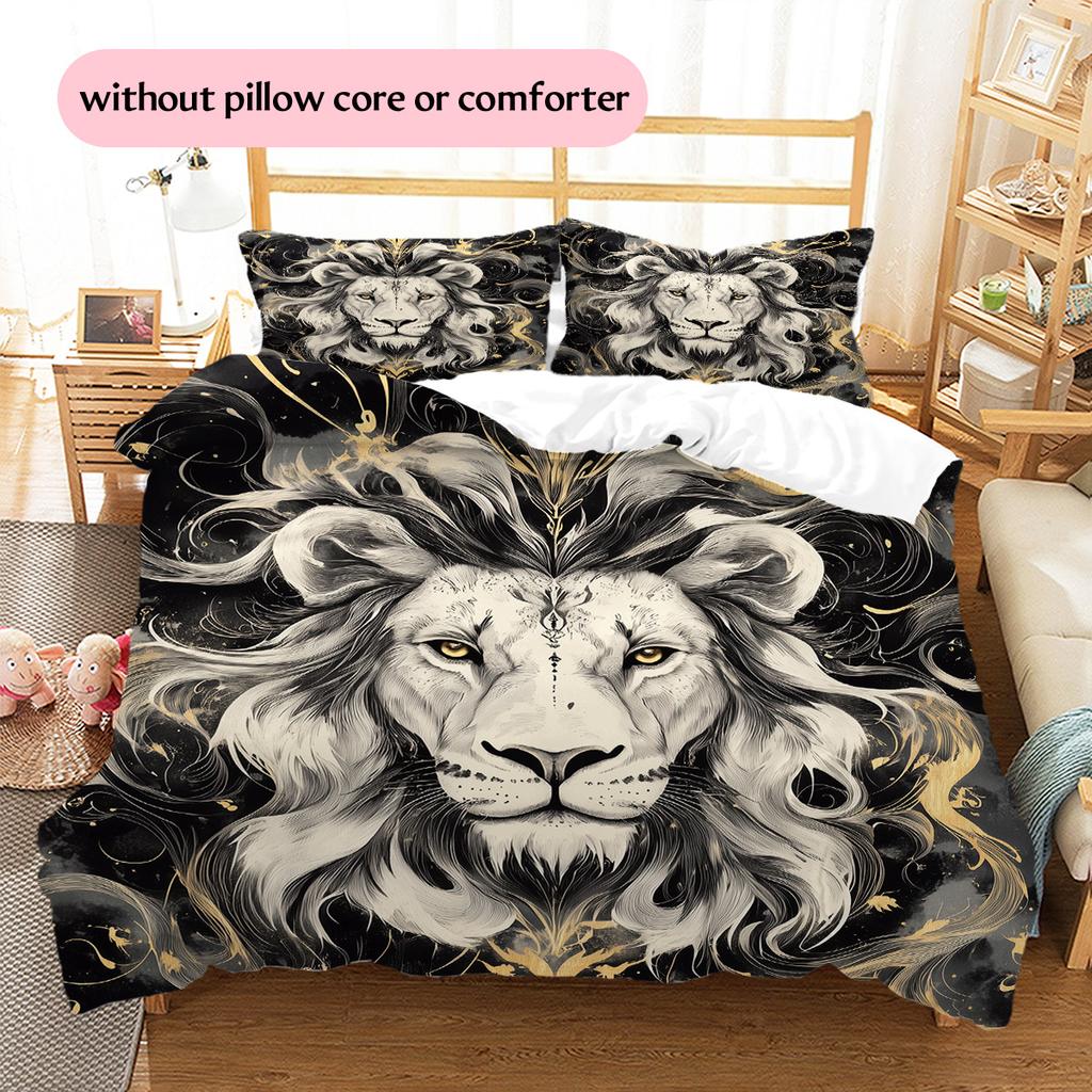 Black and White Lion Pattern Bedding Quilt Set  Home Decoration  Gift (1 * duvet cover + 2 * pillowcase  without core)