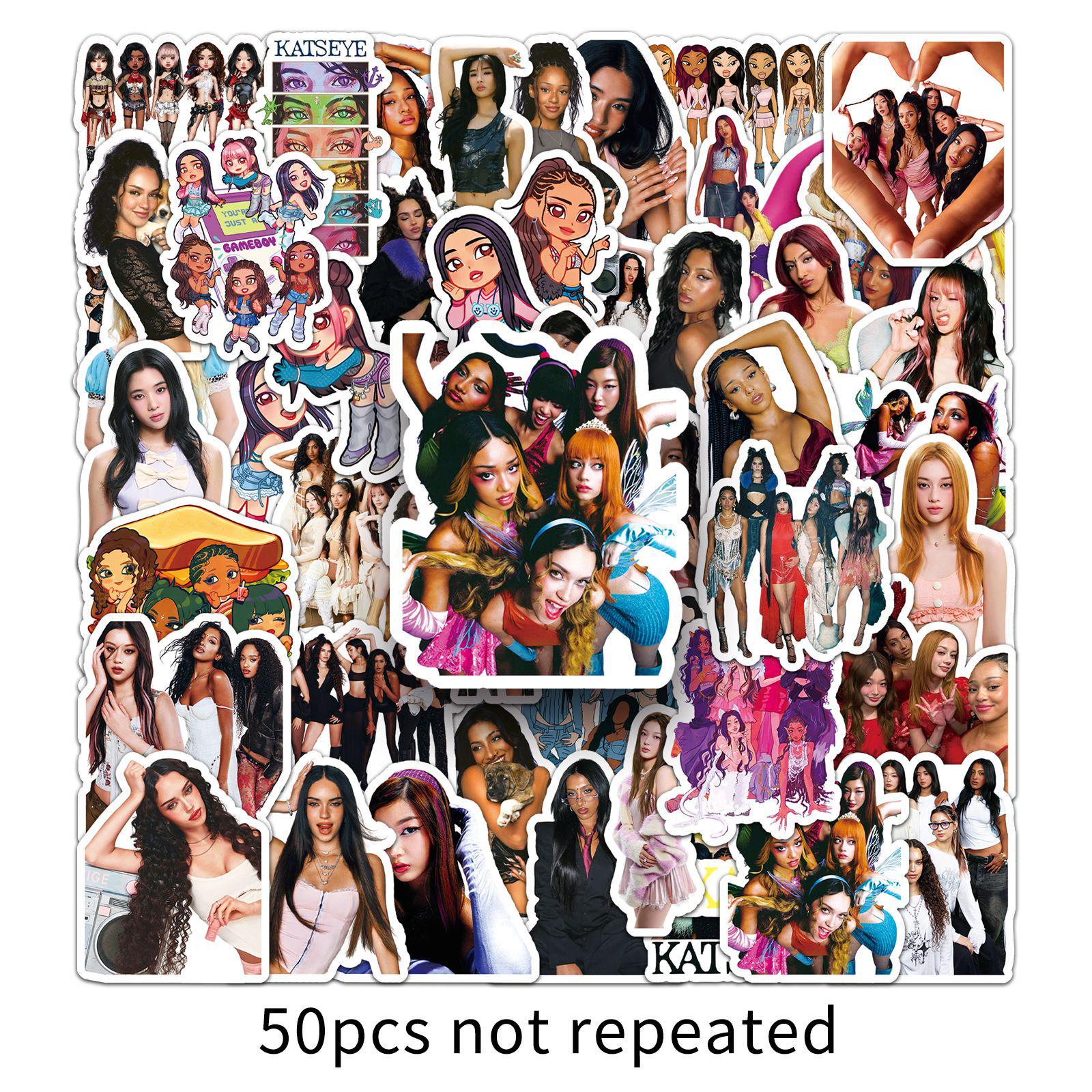 KATSEYE Star Idol Girl Group Trendy Stickers: 50 Sheets for DIY, Water Bottles, Stationery, and Storage Boxes