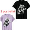 Fun Rock Guitarist Cat Pattern Print Men's T-shirt Summer Men's and Women's Casual Fashion Tops Men's Short Sleeve T-shirt Oversize Clothing