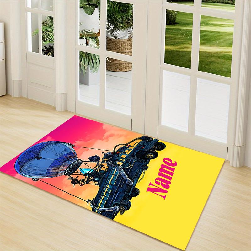 Custom Name Rainbow Fox Adventure Carpet Rug Customizable Soft Washable Anti-Slip Home Living Room Sofa Mats Personalized Rug. 0909161