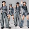 Mädchen K-Pop Denim Crop Top Street Dance Cargo Jeans Hose Kinder Hip Hop Jazz Shorts Kleider Set Kinder Streetwear Bühnenkostüm