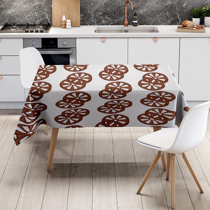 Modern Retro Floral Tablecloth Home Decoration White Table Linen with Wheels Print for Dining Room or Wedding Party Decorations