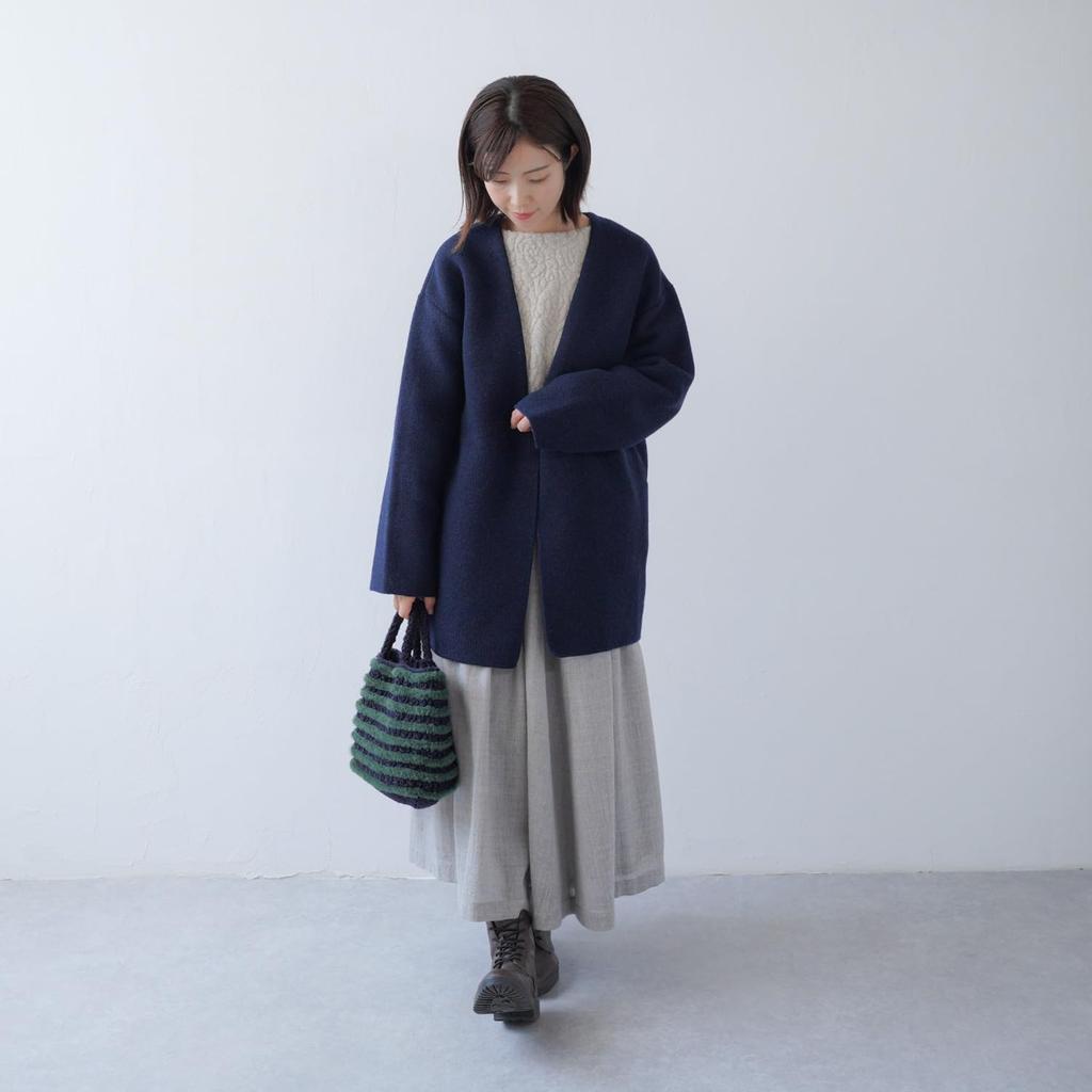 Raw Wool Knitting Kit Fur Border Bag #17-6 (Navy)