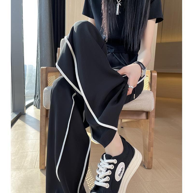 Ladies' Ice Silk Quick-Dry Wide-Leg Pants - Summer 2026 Casual White Straight-Leg Sports Trousers