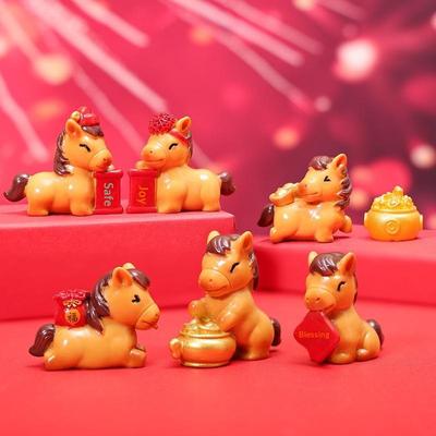 1Pc 2026 Chinese Horse New Year Decor Cute Zodiac Horse Figurines Micro Landscape Ornaments Home Room Desk Decorations Gift