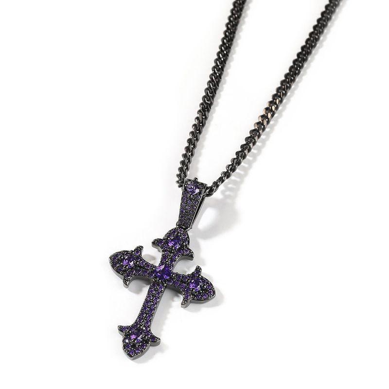 Fashion Copper Inlaid Zircon Men's and Women's Cross Pendant