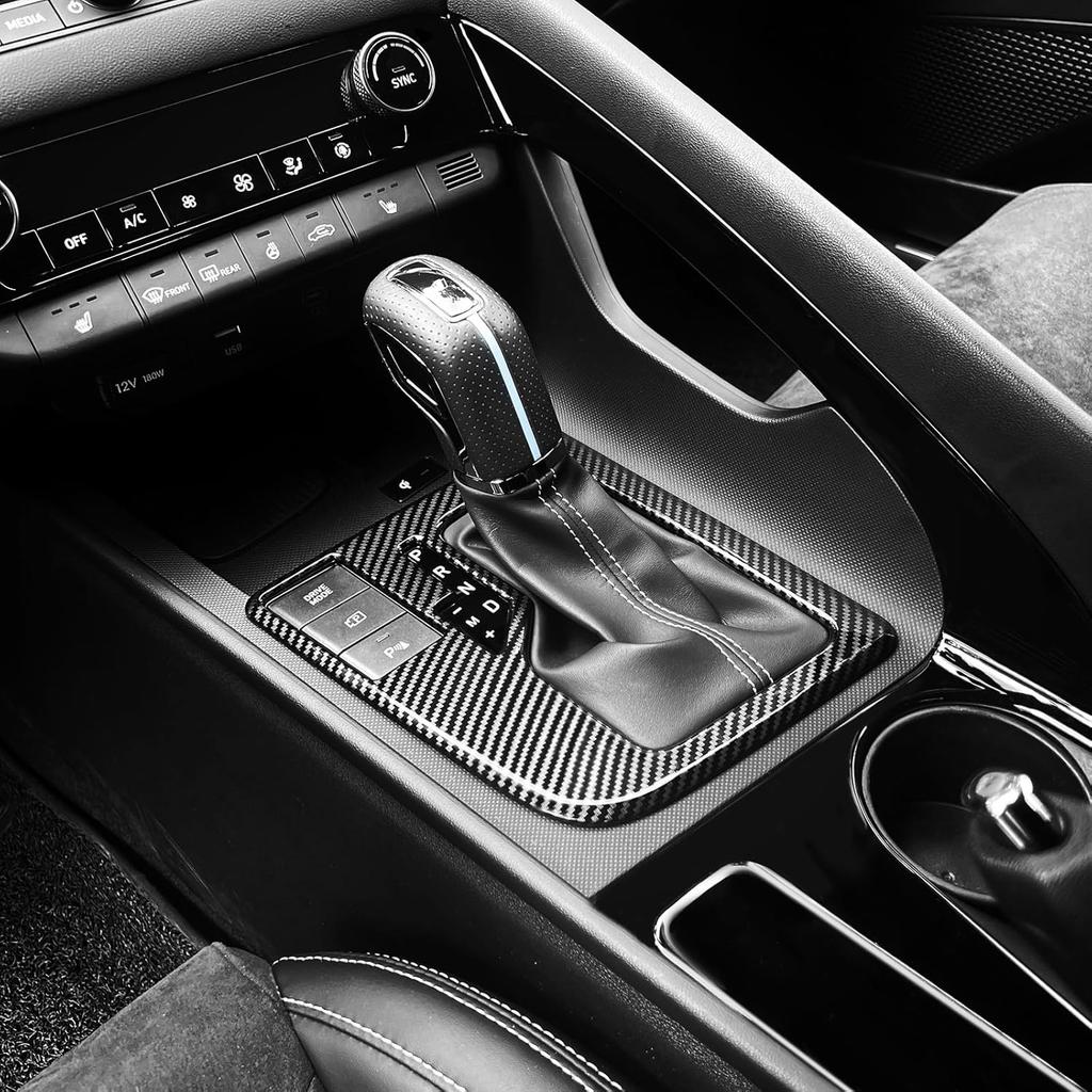 Carbon Fiber Style ABS Central Gear Shift Panel Cover Center Control Cover Trim Car Interior Parts Compatible with Hyundai Elantra N Line 2021-2025