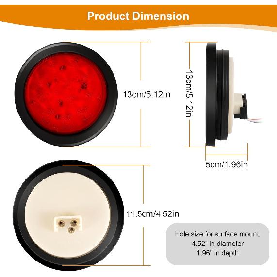 4Pcs 4" Round Led Trailer Lights Kit Red 12 LED Boat Marker Lights Brake Lights Stop Turn Side Utility Tail Lights Waterproof Hitch Light For Truck