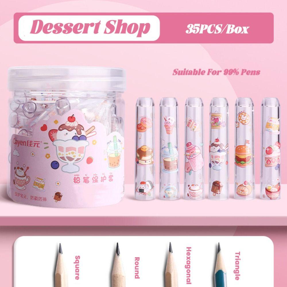 

35 шт./Коробка Однотонный колпачок для карандаша Прозрачный протектор кончика ручки Защитный чехол для карандаша Студенты Dessert Shop