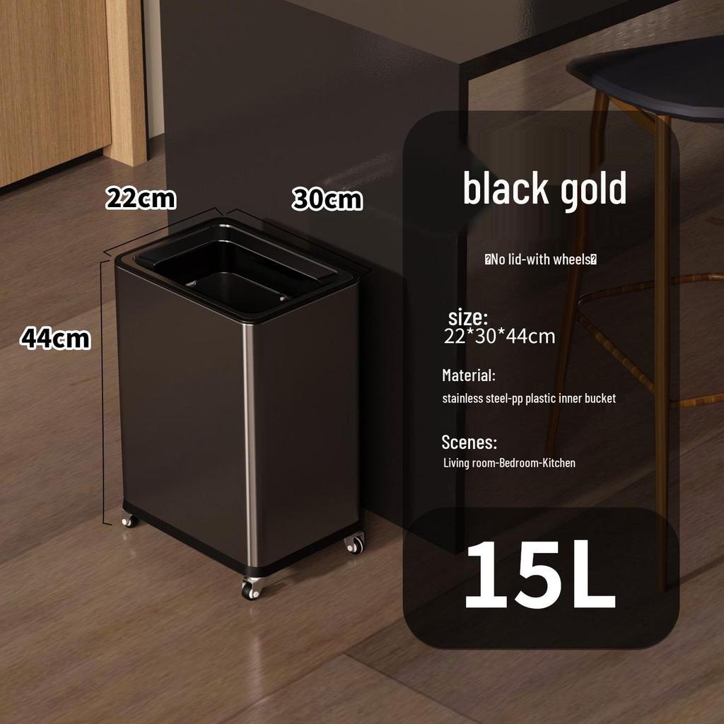 Einfacher Moderner Edelstahl-Mülleimer mit Rädern – Vertikaler Klappdeckel, Quadratisches Design für Küche & Wohnzimmer