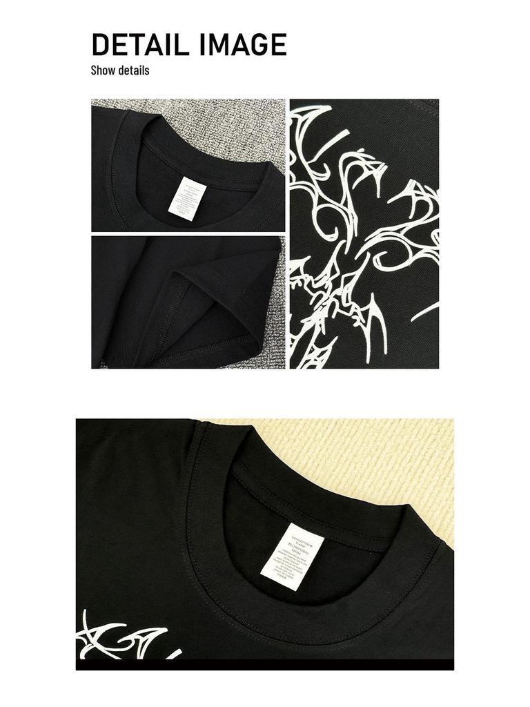 Loose Fit Washed Pure Cotton T-Shirt with Chest Tattoo Print
