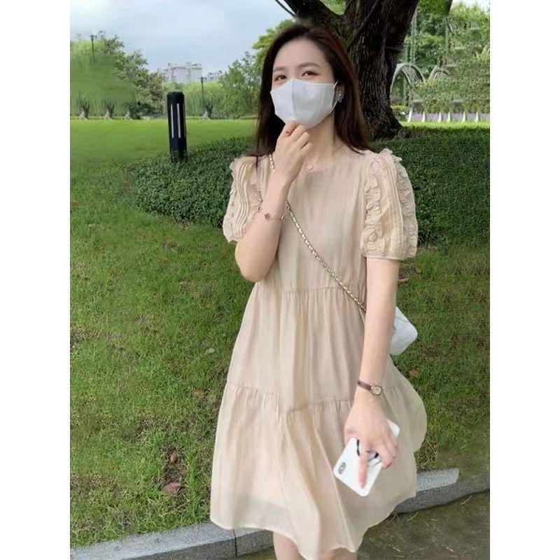 2026 Summer Women s French-Style Green Puff Sleeve Dress M (40-50 kg)