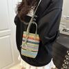 Color Striped Bucket Bag Leather Top Handle Daily Mobile Phone Purse Stripes Woven Crossbody Bag Small Luxury Small Square Bags