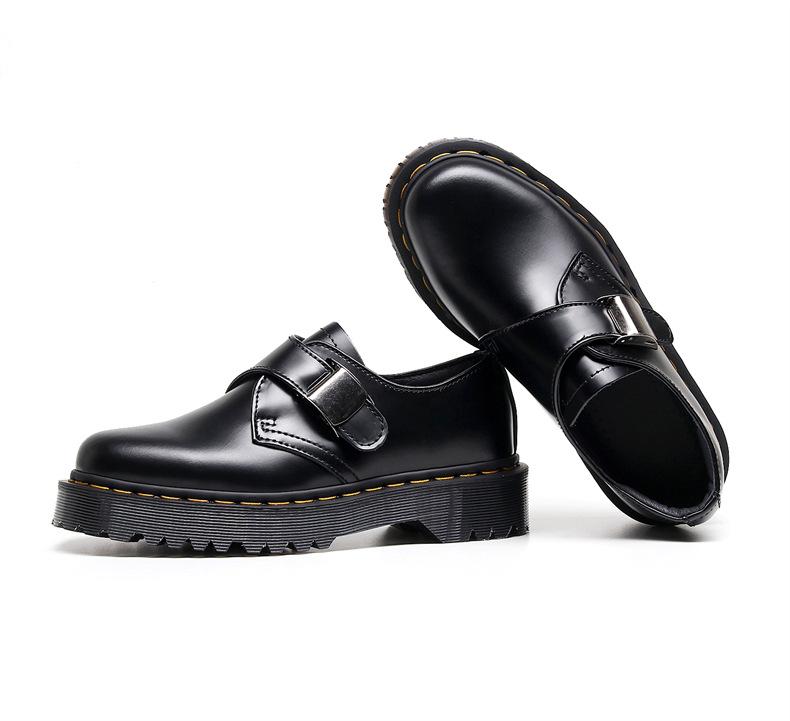 Buckle thick-soled low-top boots British style casual small leather shoes versatile students increase height and show thinness short boots women.