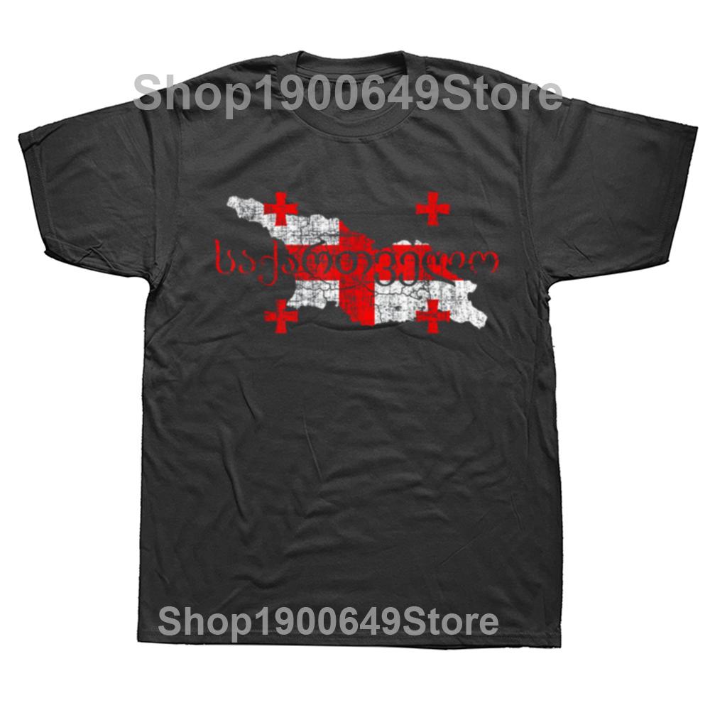 Funny Georgia Flag Map T Shirt Men Short Sleeved Printed Georgian Tee Oneck Loose Style Cotton Tshirt Streetwear