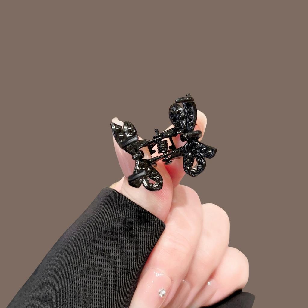 Black Sparkling Diamond Butterfly Knot Hair Grab French Elegant Hairstyle Accessories Date Dressing Afternoon Tea Fashion Choice