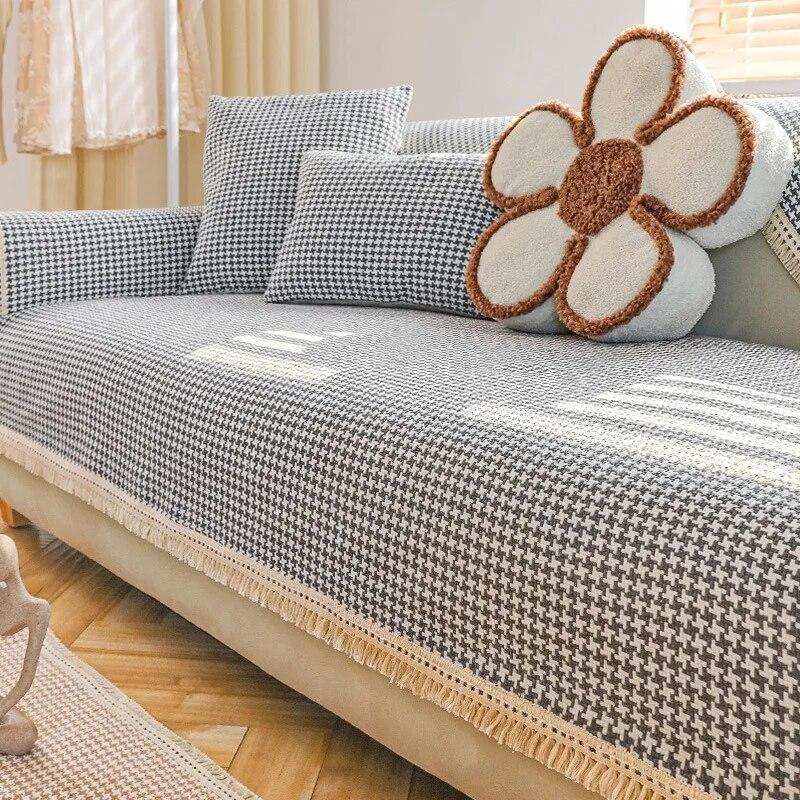 Yeni bin kuş ızgara pamuk keten kanepe kılıfı kanepe L şekilli kombinasyonu mobilya kaymaz tam kapsama yastık Settee havlu 70x70cm 1pcs