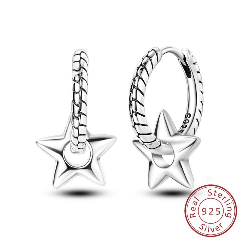 New 925 Silver Hoop Earrings Star Moon Stud Drop Earrings For Woman Party Wedding Accessories Fashion Jewelry Gift