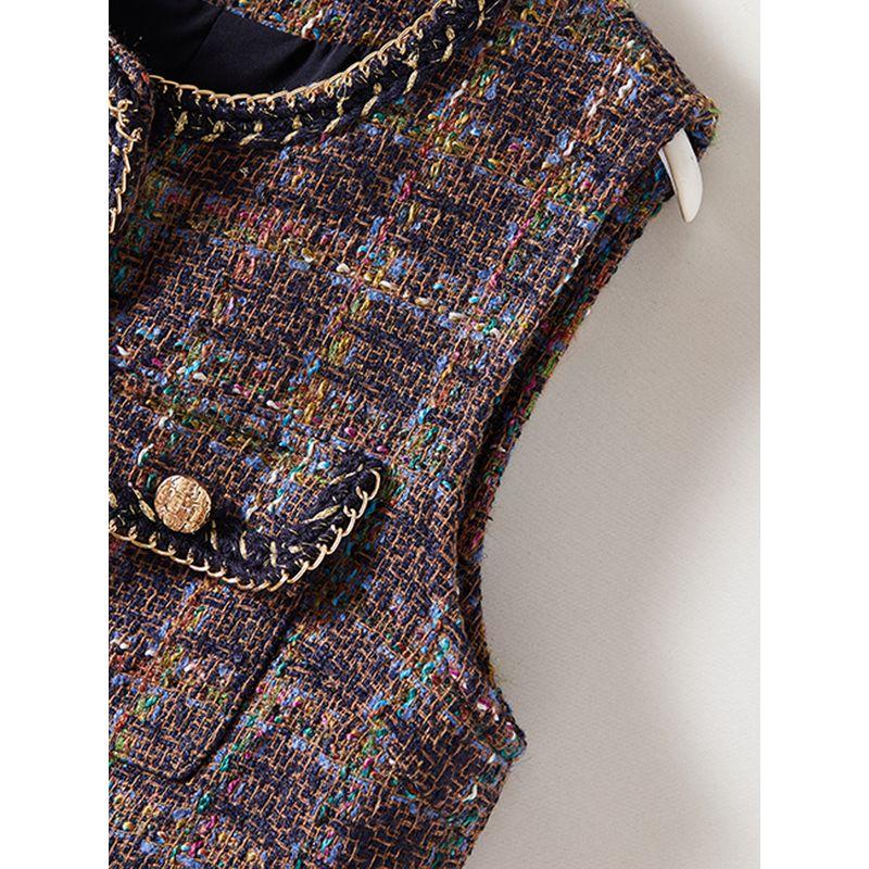 Classic Style Classic Series Tops! Women's Gold Chain Side Single-Breasted I-Shaped Vest Fall and Winter Wear Woolen Outwear