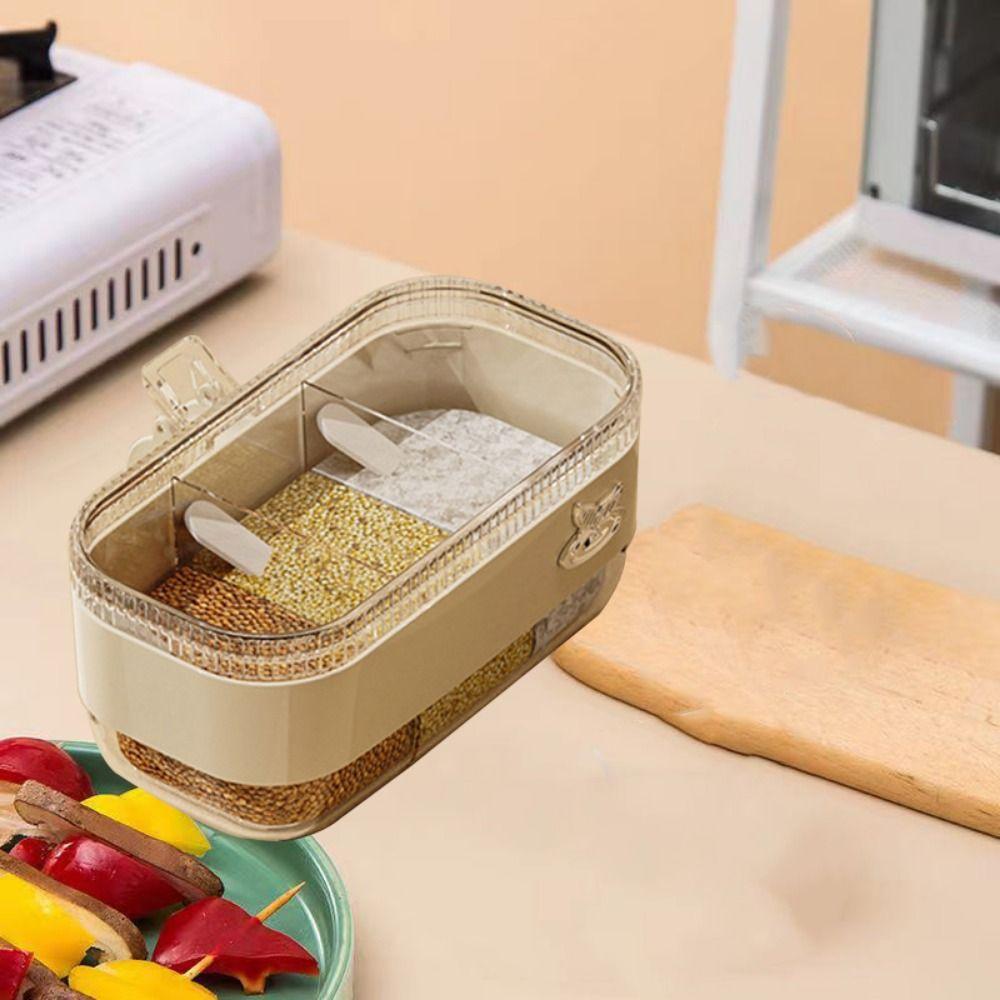 Plastic 3 Grids Seasoning Box Large Capacity Dustproof Spice Storage Container Transparent with Spoons Salt Seasoning Box Sugar