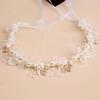 Faux Pearl & Flower Beaded Headband for Bride with Beautiful Floral Wreath Design, Thin Veil, Hair Accessories for Wedding Boho Bow Tiara