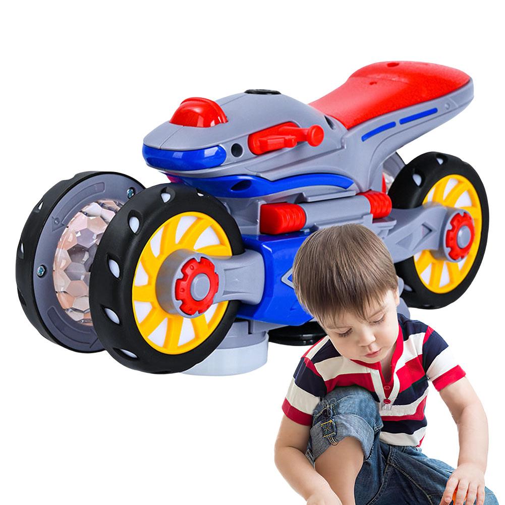 Auto-Rotating Wheels Motorcycle Model with LED Light and Music Transforming Motorcycle Electric Motorcycle Music Toy Kids Gift