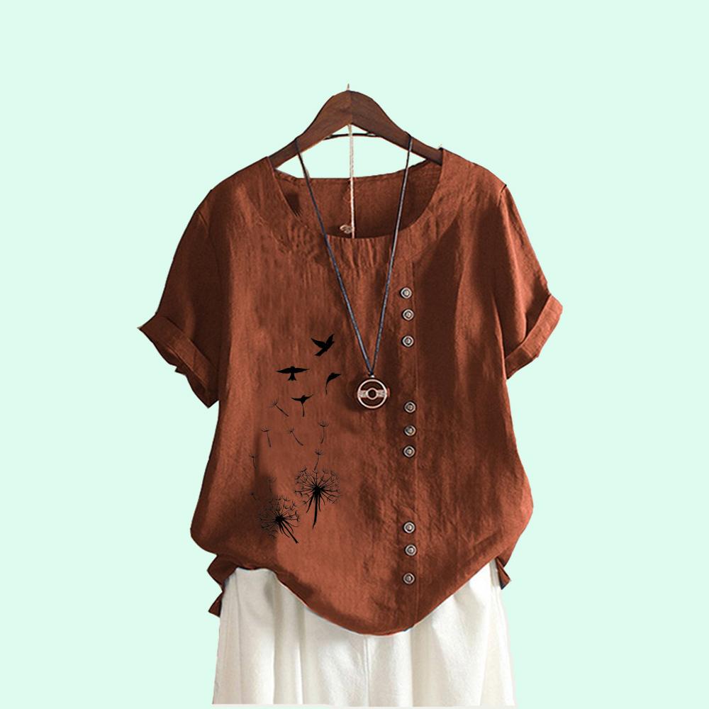 

Летняя футболка с коротким рукавом, женская модная повседневная блузка с круглым вырезом и принтом, женская S-5XL, пуловер больших размеров, свободная рубашка XXXXL коричневый