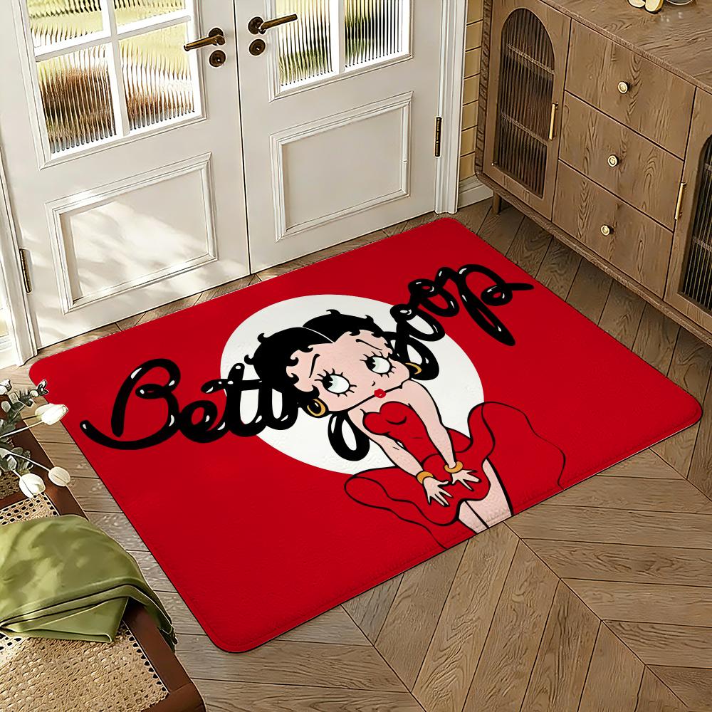 B-Betty-Cute-Boop Anime Floor Mat Soft Thickened Absorbent Non-Slip Bedroom Living Room Door Mat Home Decor Flannel Rugs