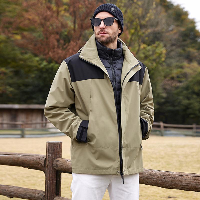 

Down jacket new men s Korean hooded jacket couple color-blocking fashion and versatile down jacket 3XL