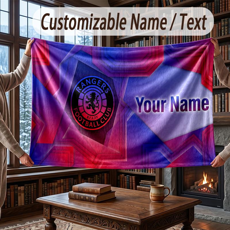 Custom Name Flannel Throw Blanket Rangers FC Pattern Warm Home Decoration