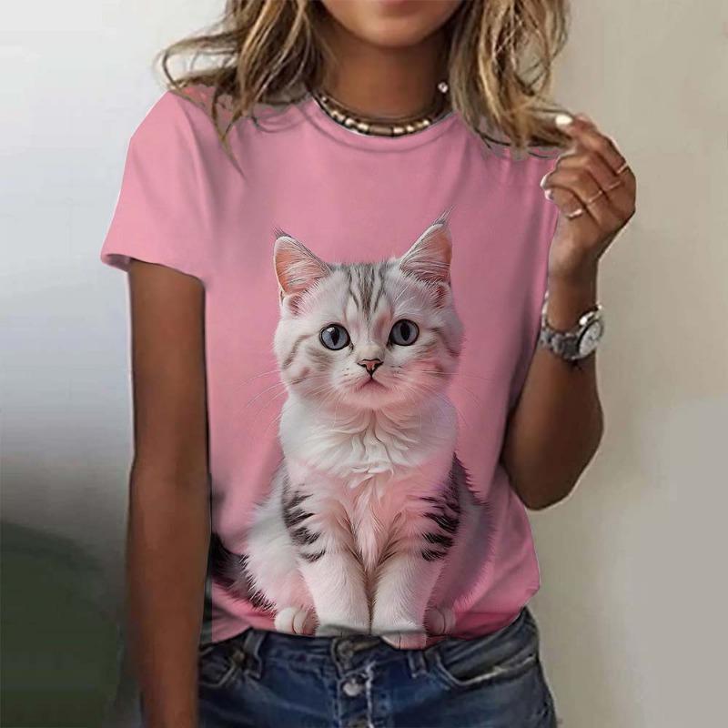 Fashion Cute Cat 3D Print T-Shirts Women O-Neck Short Sleeve T Shirt Casual Kawaii Kitty Tees Harajuku Y2K Tops Female Clothing