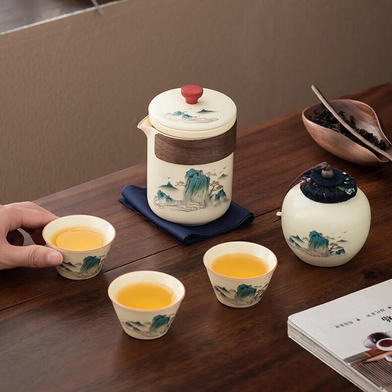 PinJian Ru Kiln Style Portable Ceramic Tea Set