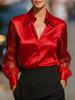 2025 Herbst Unifarbene Satin-Langarmhemd