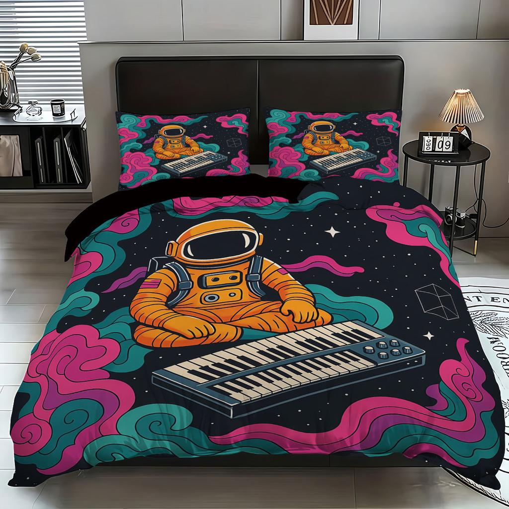 3D Universe Planet Three-Piece Planet Quilt Cover Abraded Cloth Pillowcase Bedding