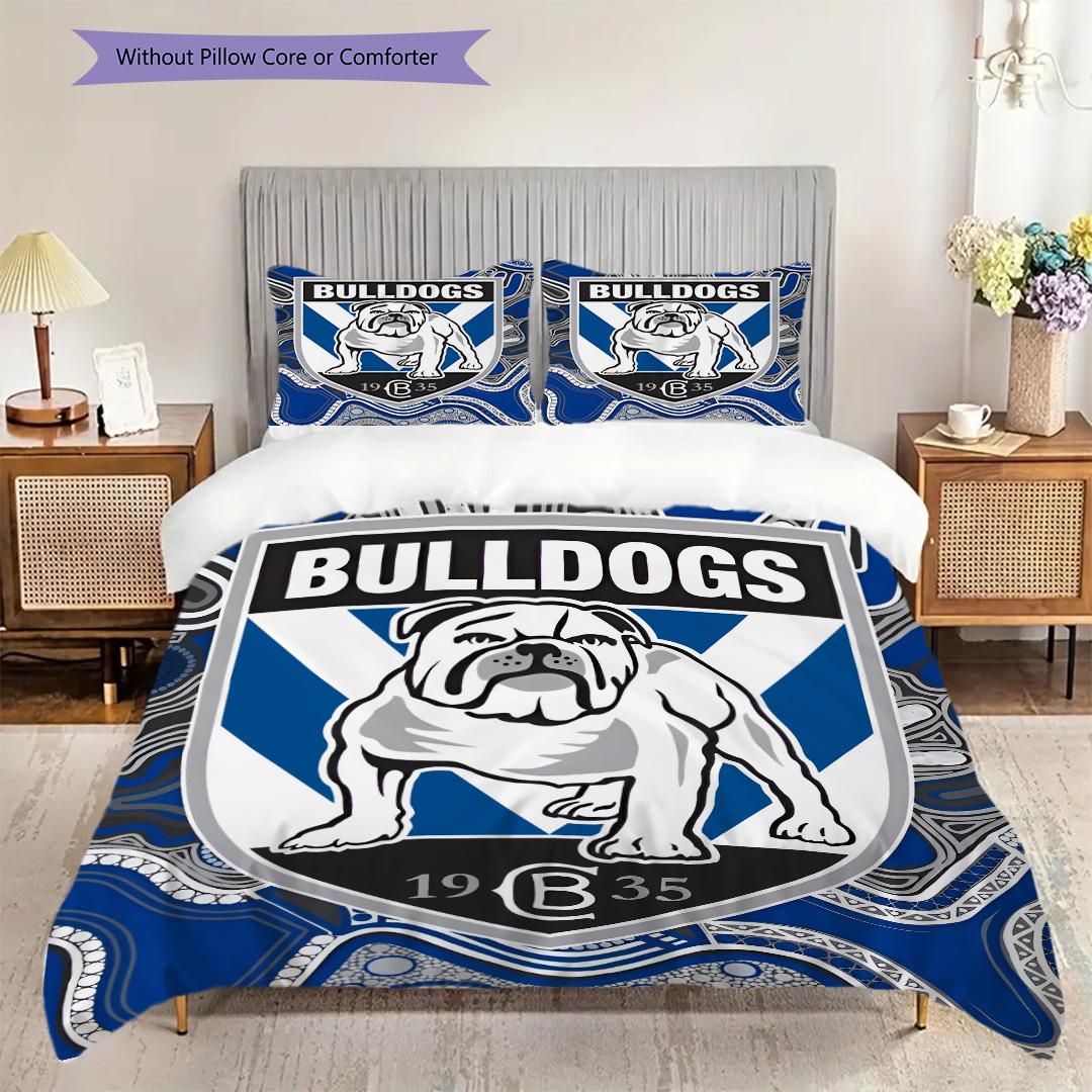 Canterbury Bulldogs Pattern Bedding Quilt Set Quilt Cover Pillowcase Home Decoration Birthday Gift (1 * duvet cover + 2 * pillowcase, without core) 135x200cm