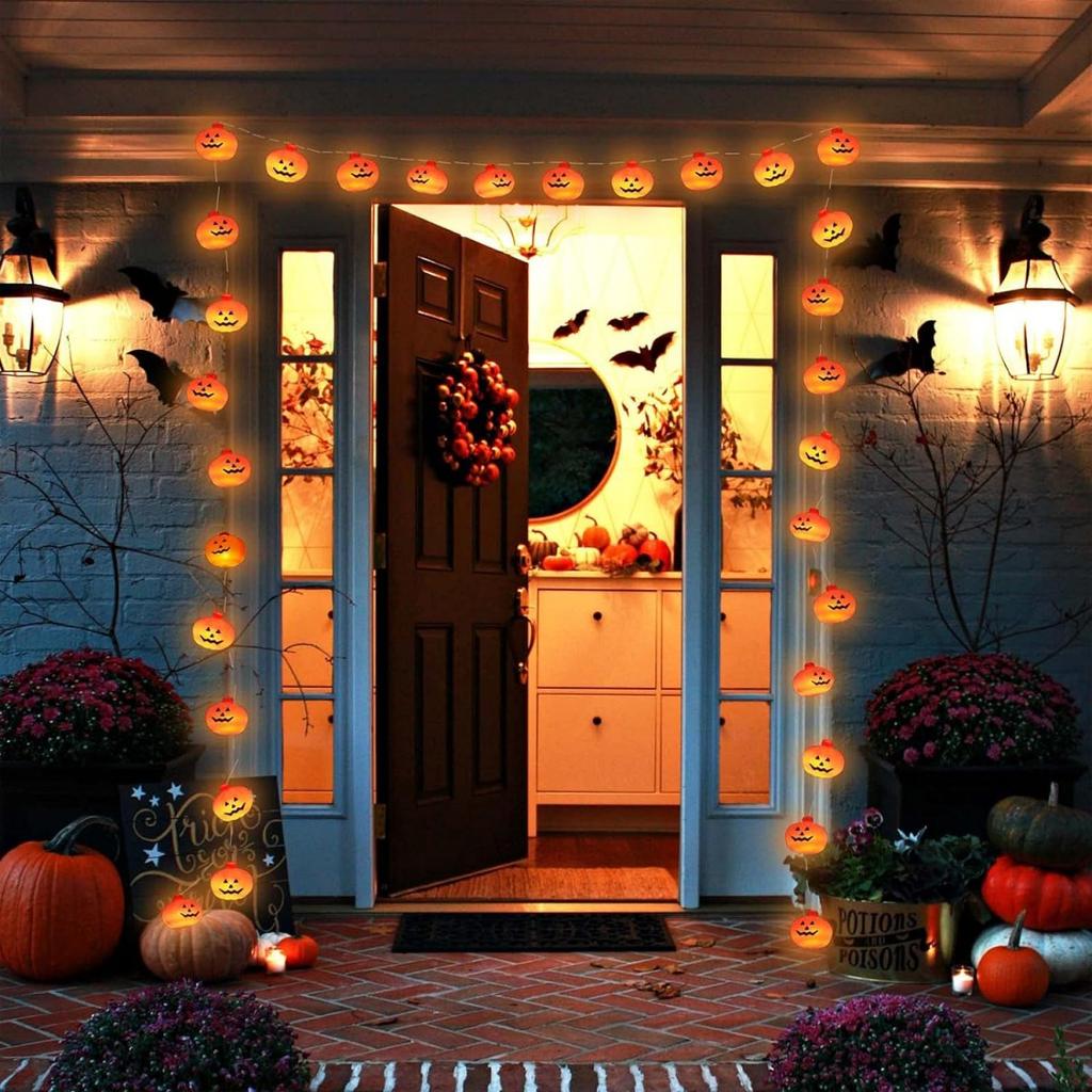 1pc 10/20 LED Yellow Pumpkin String Lights Warm White Lights Battery Powered For Home Outdoor Holiday Party Halloween Decor