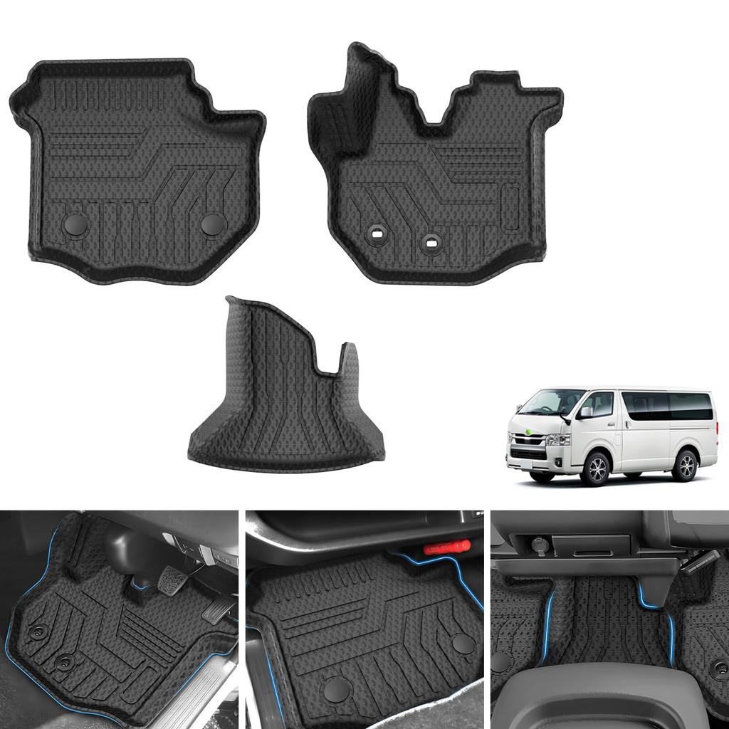 Cartist 3D Floor Mats for Toyota Hiace 200 Series Compatible with and 8th Generation 2004 and TPE Material Custom Easy Protective Car 3PSC Pattern