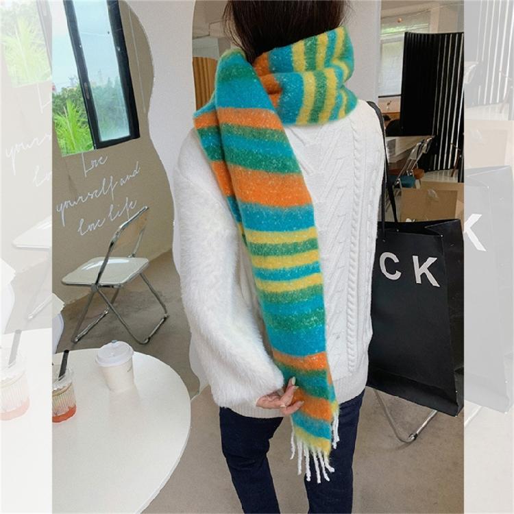 Adult Women Warm Scarf Thicken Rainbow Long Scarf Soft CashmereFeel Shawl Scarf