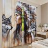 2Pcs The Indians and Wolves Print Curtains,suitable for Bedroom,living Room Kitchen Decoration,home Decoration,window Decoration