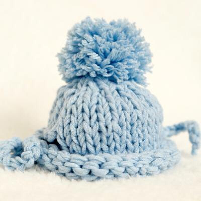 Simple Cotton Sky Blue M Pom Pom Hat