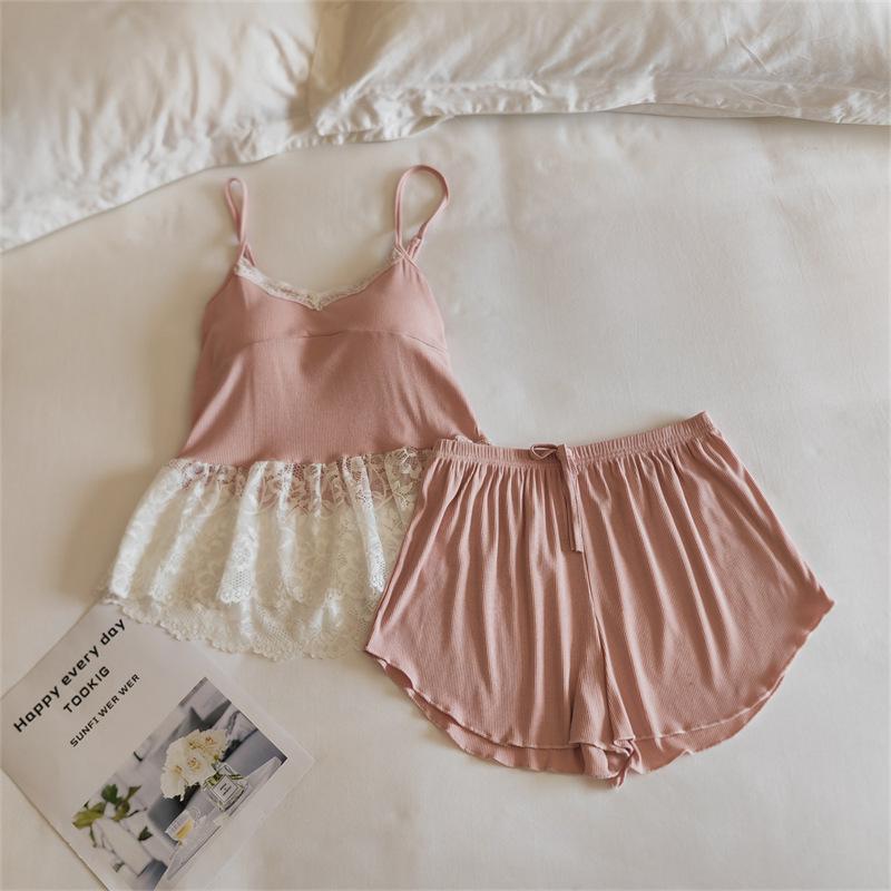 Modal Women's Summer Camisole Pajama Set with Chest Pads - French-Inspired, Sexy, Lightweight Homewear