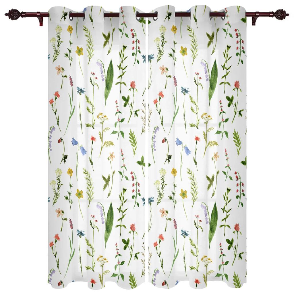 Aquarellmalerei Blumen Blätter Weiße Vorhänge für Schlafzimmer Wohnzimmer Vorhänge Küche Kinder Fenster Vorhang Wohnkultur