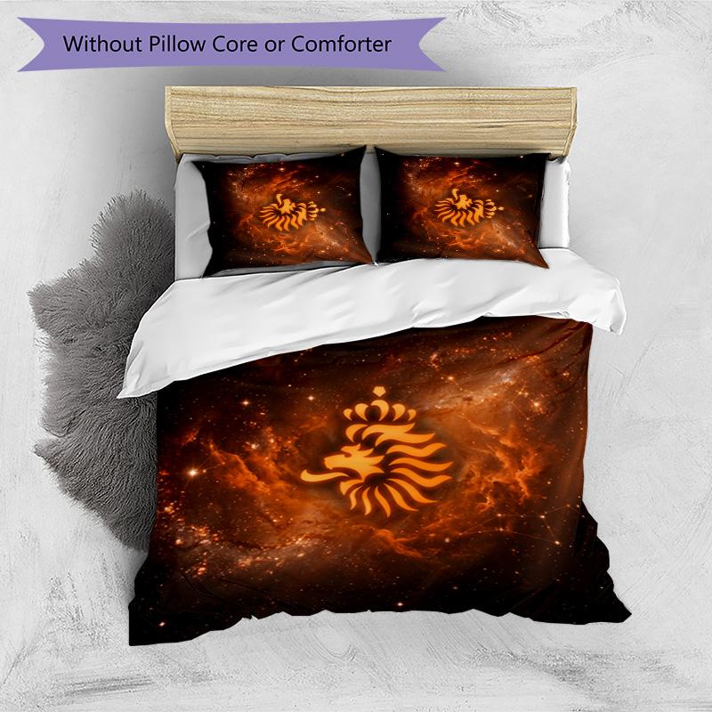 Netherlands Football Printed Bedding 3 Piece Set Cozy Breathable Bed Cover Set as Housewarming Holiday Gift
