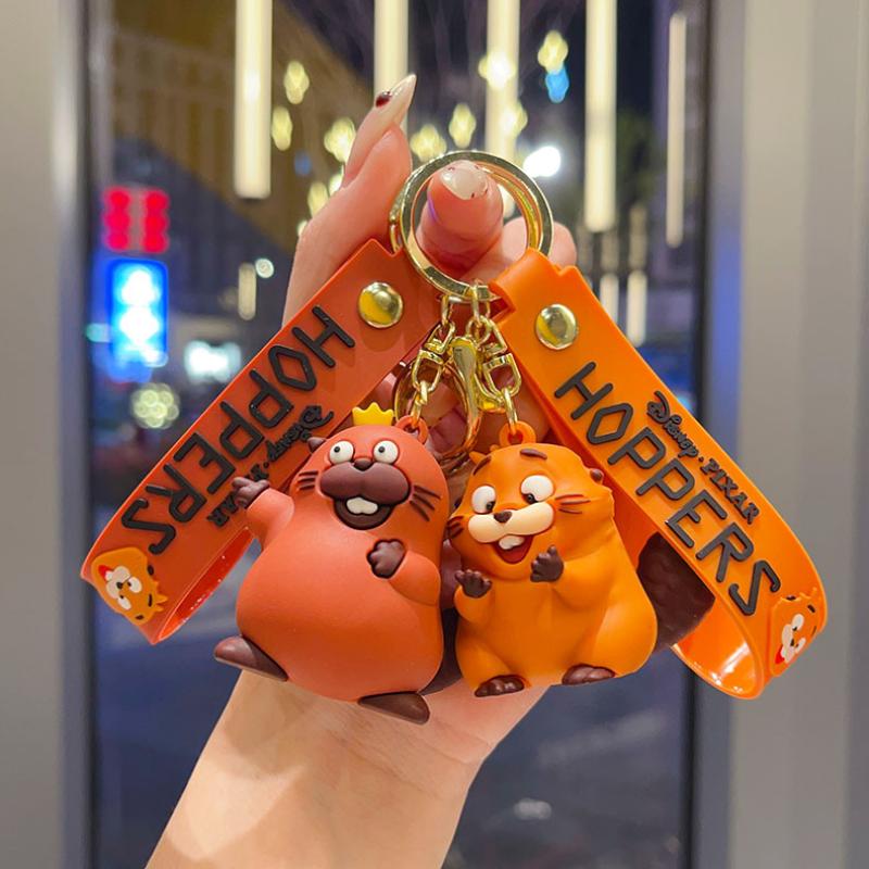 3D Cute Orange Beaver Keychain Cartoon Animal Doll Pendant Key Chains Bag Charm Car Keyring Accessories Gift
