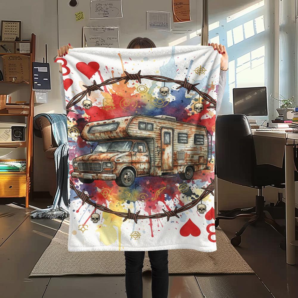 1PC Playing card style Print Flannel Blanket, High quality Comfortable for All Seasons, Home Decor, Warmth and Comfort