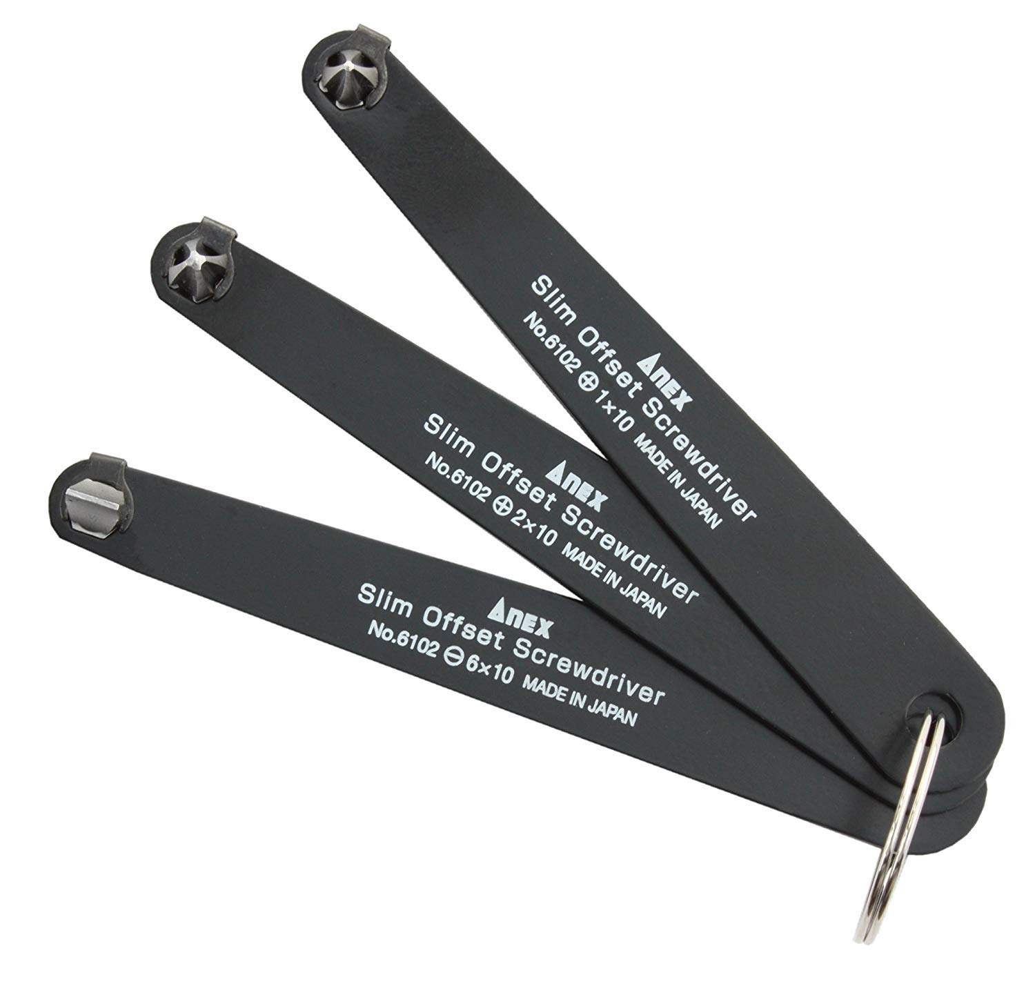 

ANEX Screwdriver Slim Offset Type Set of 3 and ideal for tightening screws in narrow spaces and Slim screwdriver for computer suitcase swivel